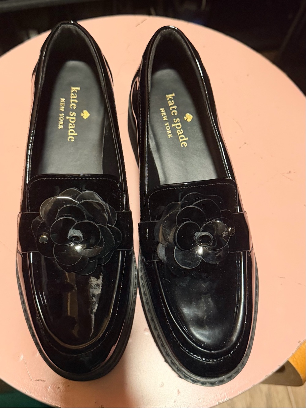 kate spade Black Patent Girls Floral Loafers